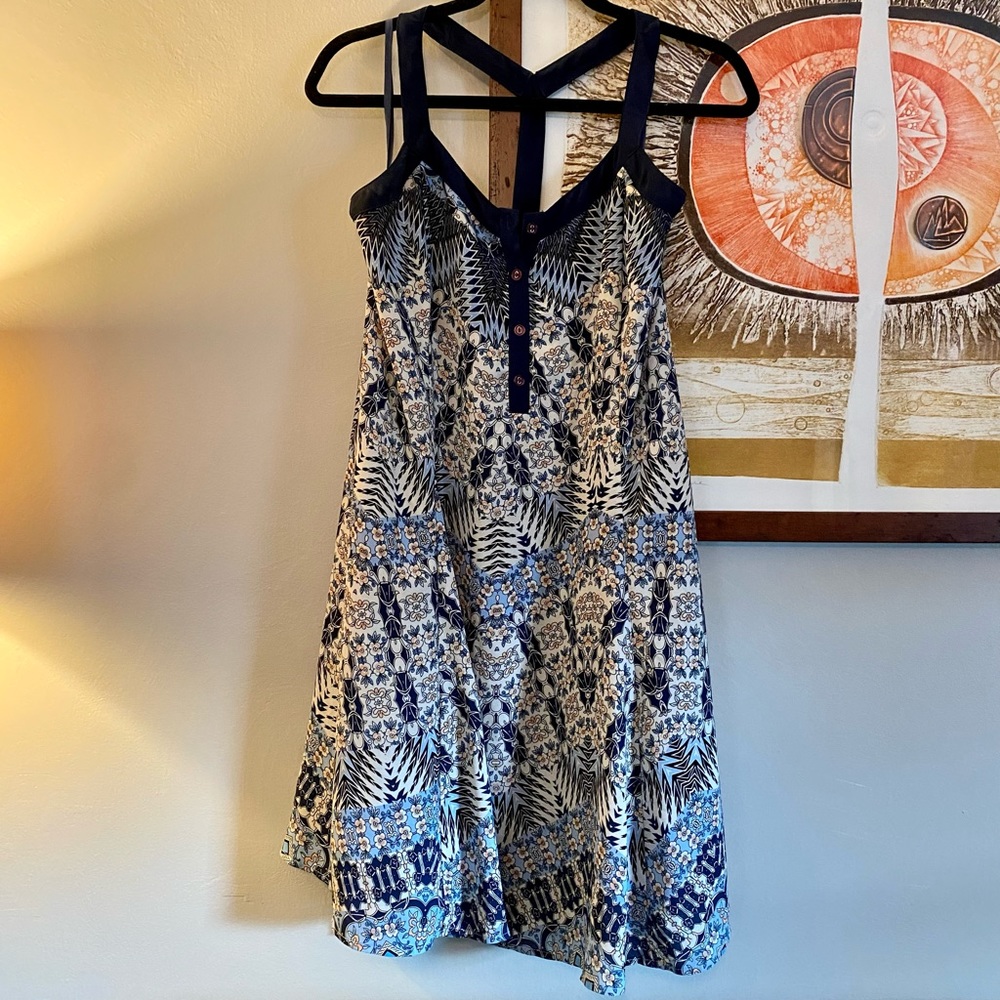 ModCloth floral racer back blue and cream floral dress
